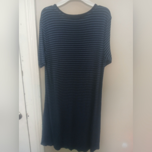 Pink Tartan Navy Striped Midi T Shirt Dress - Picture 2 of 4